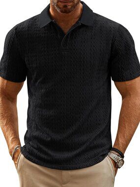Men's Black Polo Shirts Short Sleeve Casual Summer Golf Shirts Vacation Fit